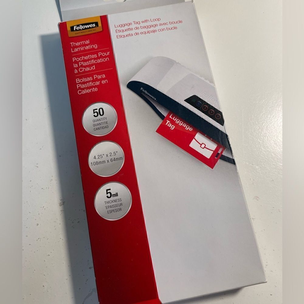 Luggage tag Laminating Pouches, 5 mil, 4.25" x 2.5", Gloss Clear, 50/Pack